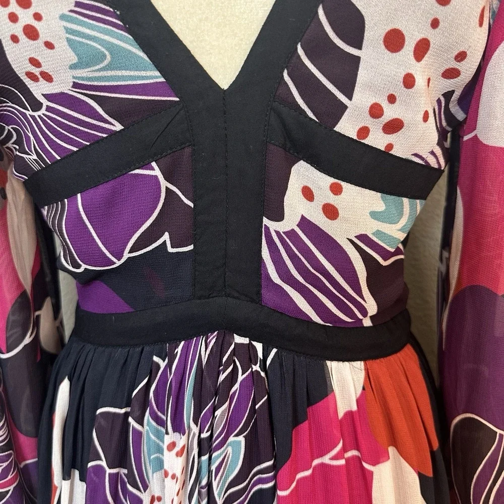 Anthropologie LET ME BE Floral Midi‎ Dress M Flowy Black Purple Party Wedding - Picture 9 of 15